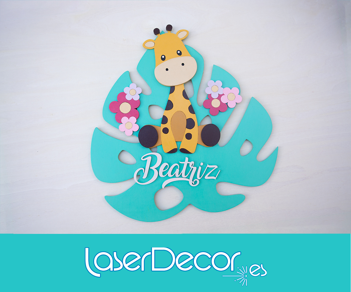 Placa hoja jirafa con nombre
